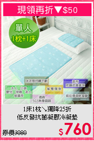 1床1枕↘獨降25折<BR>低反發抗菌凝膠冷凝墊