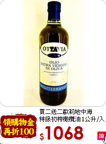 買二送二歐莉地中海<br>特級初榨橄欖油1公升/入