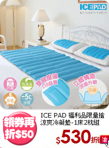 ICE PAD 福利品限量搶<BR>
涼爽冷凝墊-1床2枕組
