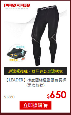 【LEADER】梯度壓縮運動緊身長褲 (黑底灰線)