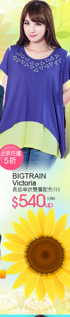 BIGTRAIN Victoria長版傘狀雙層配色TEE