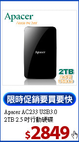 Apacer AC233 USB3.0<BR>
2TB 2.5 吋行動硬碟