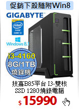 技嘉B85平台 I3-雙核 <BR>
SSD 128G燒錄電腦