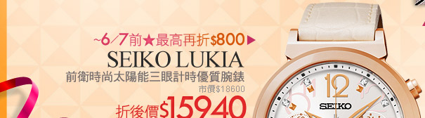 SEIKO LUKIA前衛時尚太陽能三眼計時優質腕錶