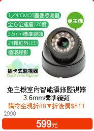 免主機室內智能攝錄監視器
3.6mm標準鏡頭