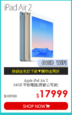 Apple iPad Air 2 <br>
64GB 平板電腦(原廠公司貨)