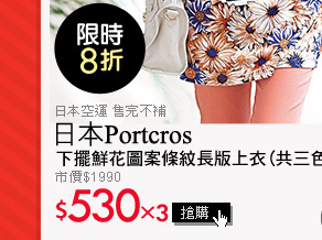 日本Portcros下擺鮮花圖案條紋長版上衣(共三色)