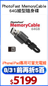 PhotoFast MemoryCable
64G線型隨身碟