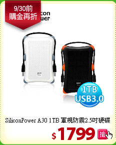 SiliconPower A30 1TB
軍規防震2.5吋硬碟