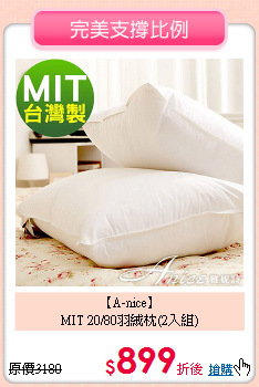 【A-nice】<BR>
MIT 20/80羽絨枕(2入組)