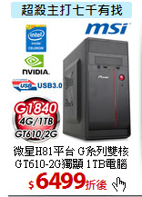 微星H81平台 G系列雙核 
GT610-2G獨顯 1TB電腦
