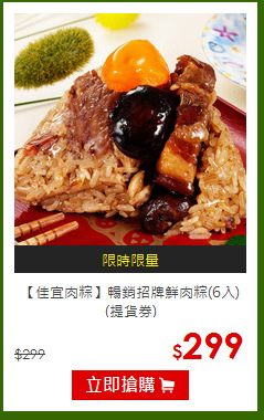 【佳宜肉粽】暢銷招牌鮮肉粽(6入)(提貨券)