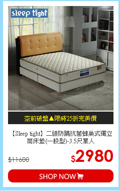 【Sleep tight】二線防蹣抗菌蜂巢式獨立筒床墊(一般型)-3.5尺單人
