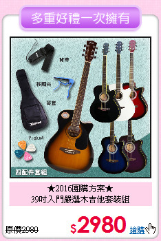 ★2016團購方案★<br>
39吋入門嚴選木吉他套裝組