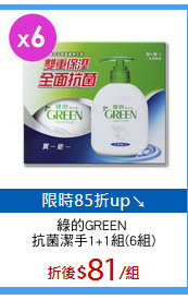 綠的GREEN 
抗菌潔手1+1組(6組)