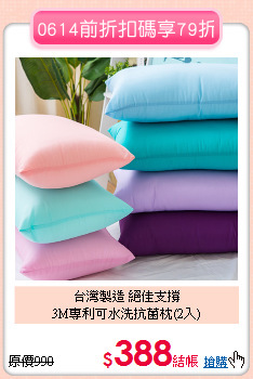 台灣製造 絕佳支撐<BR>3M專利可水洗抗菌枕(2入)