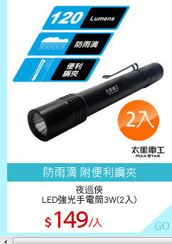 夜巡俠
LED強光手電筒3W(2入)