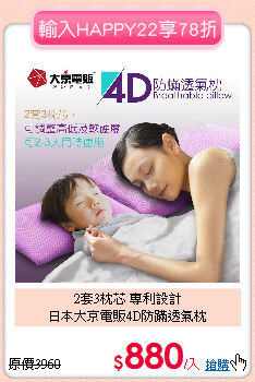 2套3枕芯 專利設計<BR>日本大京電販4D防蹣透氣枕
