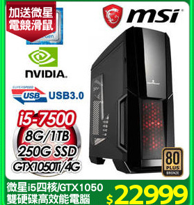 微星i5四核/GTX1050
雙硬碟高效能電腦
