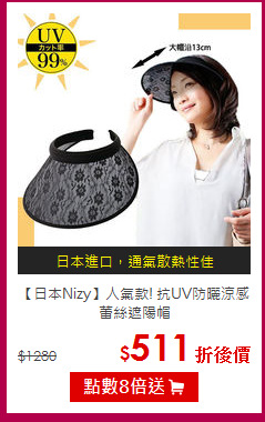 【日本Nizy】人氣款! 
抗UV防曬涼感蕾絲遮陽帽