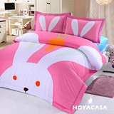 《HOYACASA 可愛兔兔》加大四件式純棉兩用被床包組