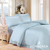 《HOYACASA 天絲素色.淺藍》 雙人四件式天絲刺繡被套床包組