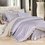 《HOYACASA 清新紫韵-淺藍》雙人六件式星沙純棉緹花兩用被床罩組