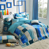 GOLDEN-TIME-韓式風格-藍-精梳棉-雙人四件式兩用被床包組