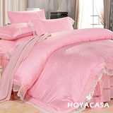 《HOYACASA  馨香華章-蜜糖粉》雙人六件式星沙天絲緹花兩用被床罩組