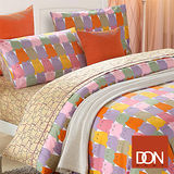 《DON 貓咪列隊-紫》加大四件式純棉兩用被床包組