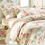 義大利La Belle《優雅玫瑰園》雙人四件式舖棉兩用被床包組