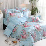 義大利La Belle《薔薇戀曲-藍》加大四件式舖棉兩用被床包組
